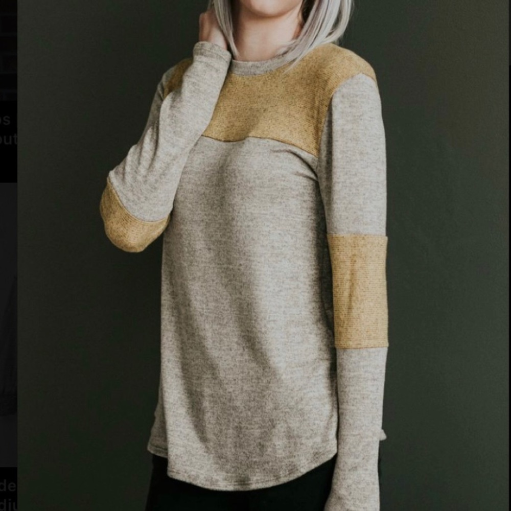 12 pm by mon ami | colorblock top in heathered taupe mustard